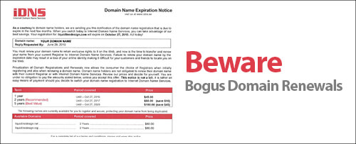Beware of Bogus Domain Renewal Notices